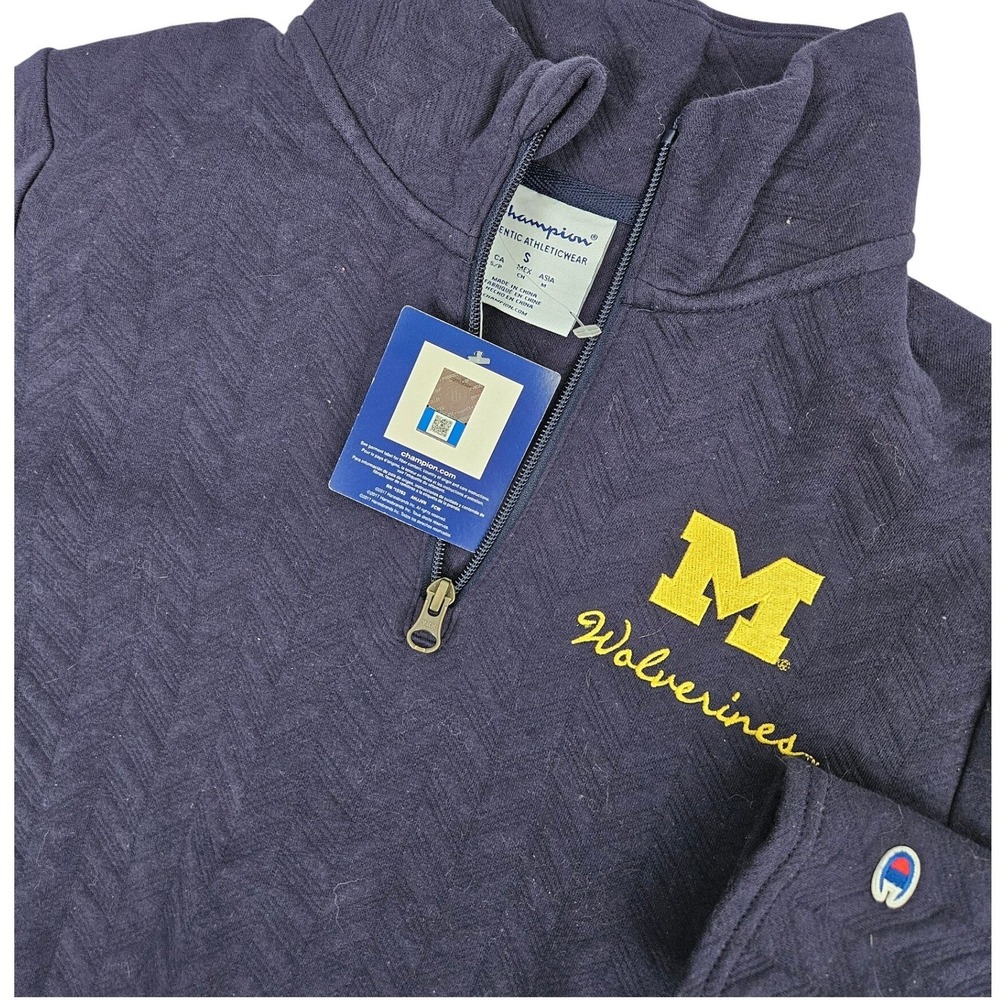 NWT Champion Women's Michigan Wolverines Quarter Zip Pullover Navy Fleece NCAA